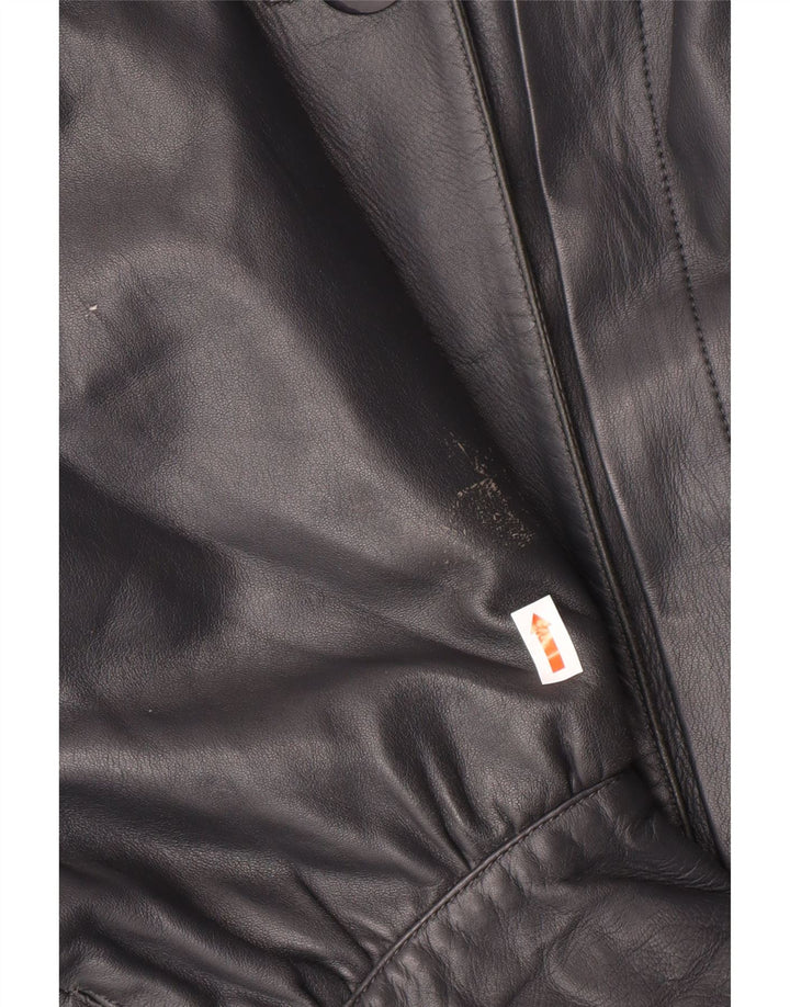 Vintage damski płaszcz skórzany oversize IT 44 średni czarny skórzany klasyczny