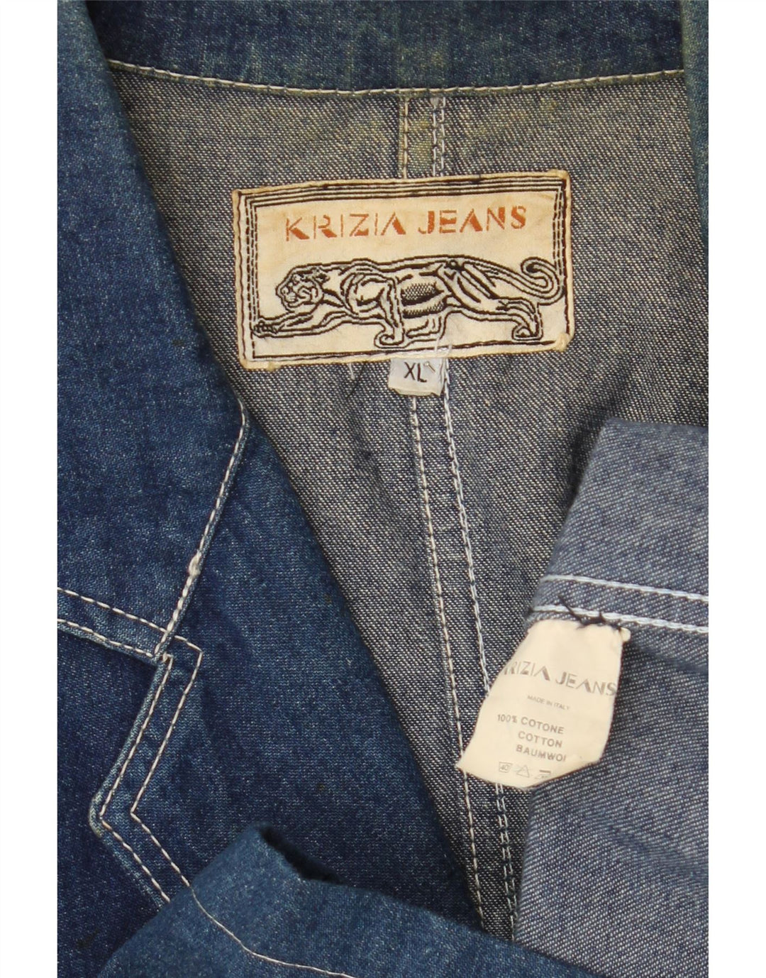 KRIZIA Womens Oversized Denim 3 Button Blazer Jacket UK 18 XL Blue Cotton Vintage Krizia and Second-Hand Krizia from Messina Hembry 