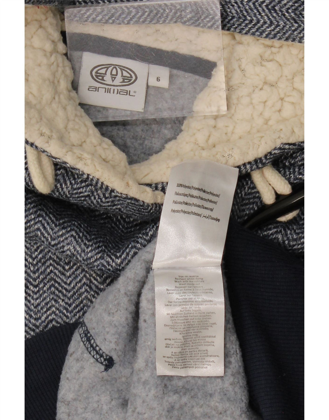 ANIMAL Womens Hoodie Jumper UK 6 XS Navy Blue Chevron Polyester