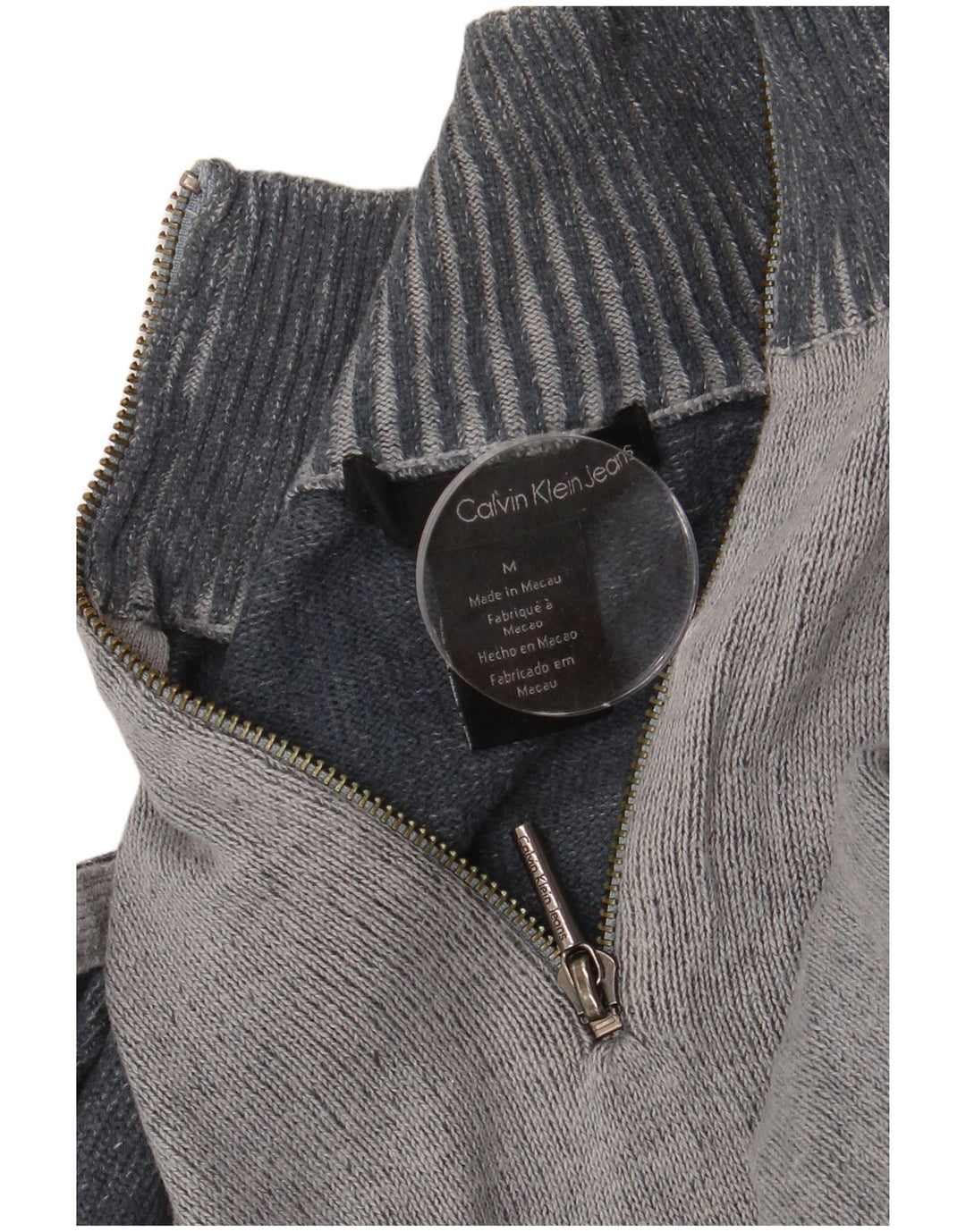 Męski sweter zapinany na zamek Calvin Klein Jeans, średnioszary, z blokami kolorów