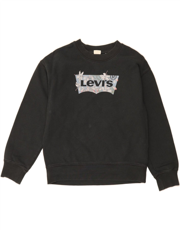 LEVI'S Womens Oversized Graphic Sweatshirt Jumper UK 10 Small Black Cotton Vintage Levi's and Second-Hand Levi's from Messina Hembry 