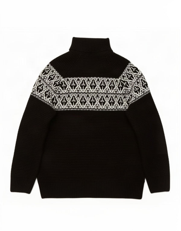 Vintage Womens Roll Neck Jumper Sweater UK 16 Large Black Fair Isle