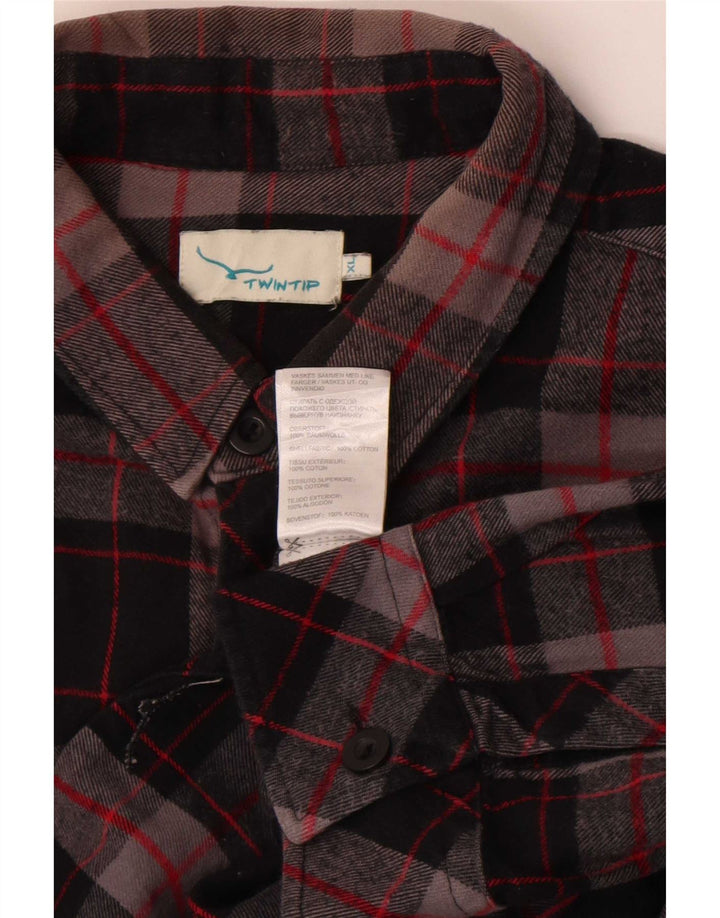 Vintage męska koszula flanelowa XL w czarną kratkę, bawełnianą