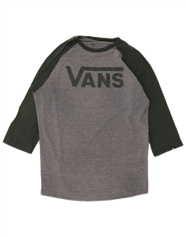 Męski top Vans o dopasowanym kroju z grafiką, rękawem 3/4, mały, szary, bawełniany w bloki kolorów