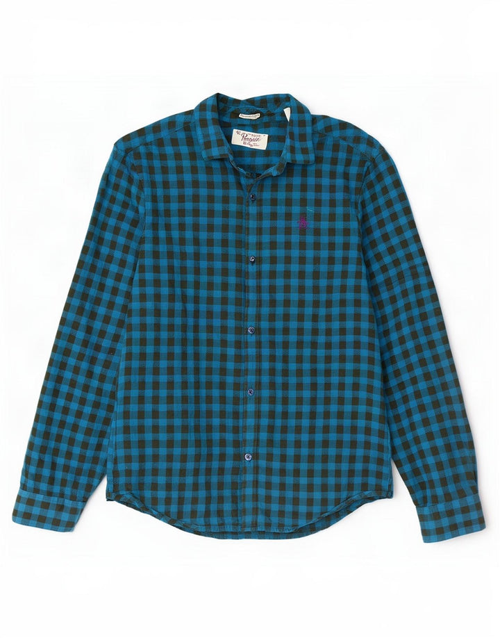 Koszula flanelowa męska Penguin Heritage Slim Fit, średnia niebieska bawełniana kratka