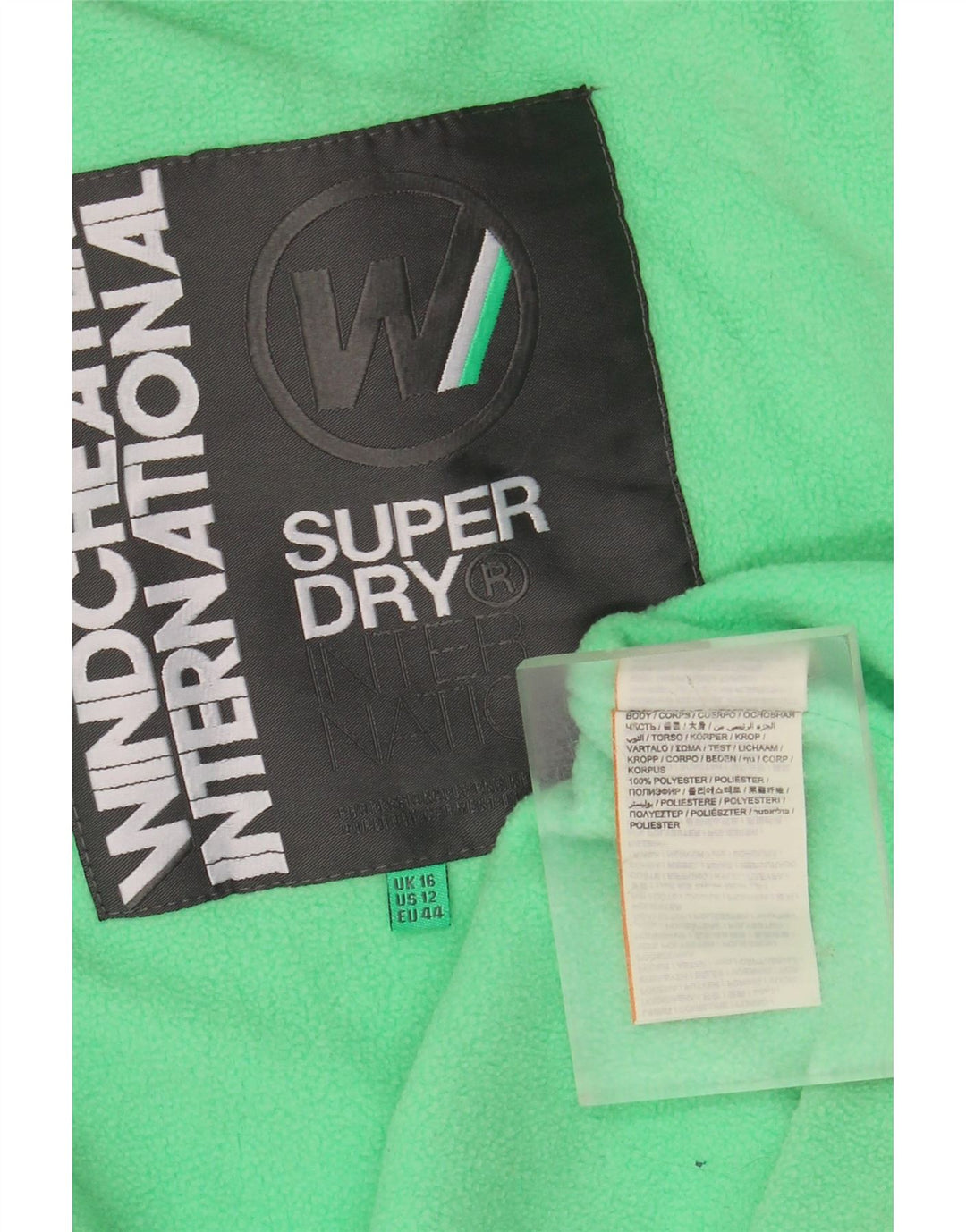 SUPERDRY Damska kurtka wiatrówka z kapturem UK 16, duży, szary poliester