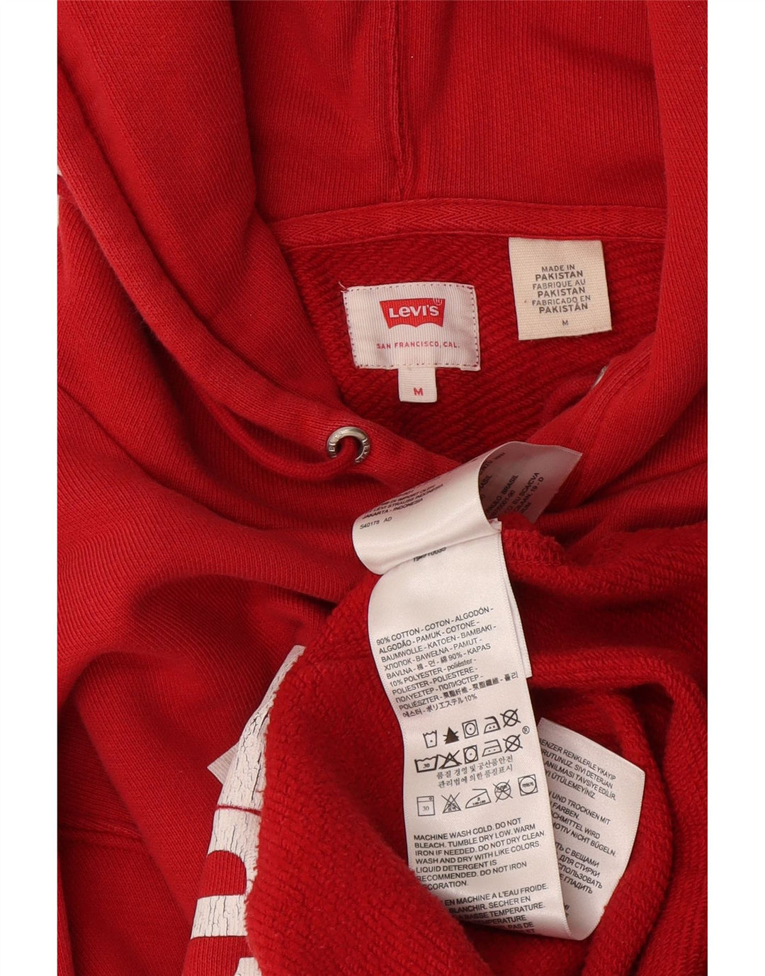 Męski sweter z kapturem i grafiką Levi's, bawełniany, w kolorze średniej czerwieni