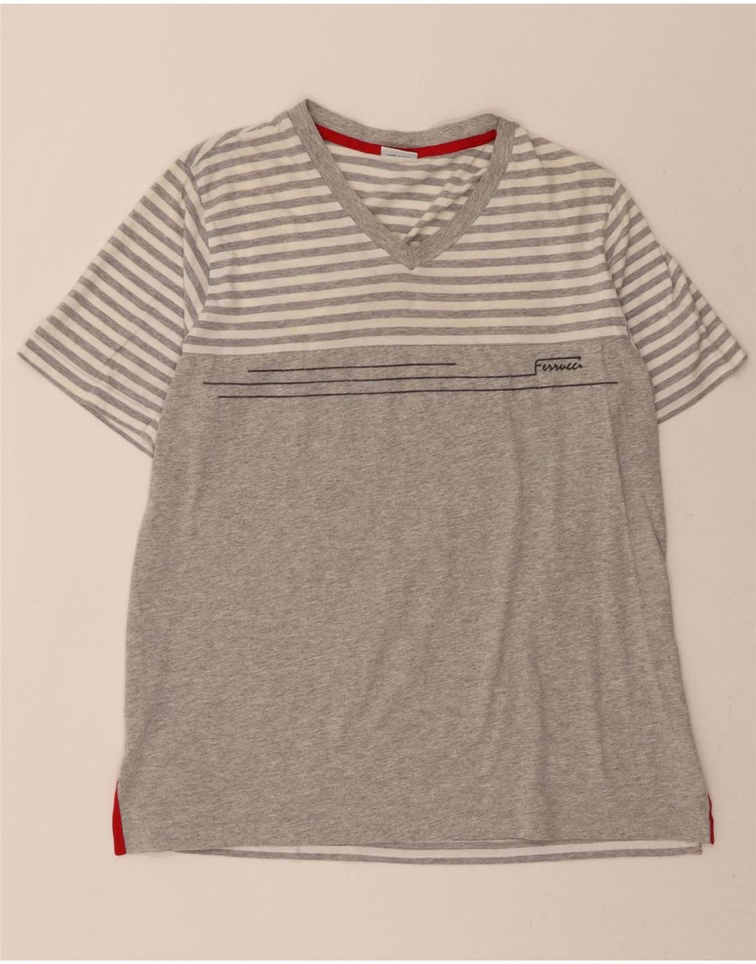 VINTAGE Mens T-Shirt Top IT 52 Large Grey Striped Cotton Vintage Vintage and Second-Hand Vintage from Messina Hembry 