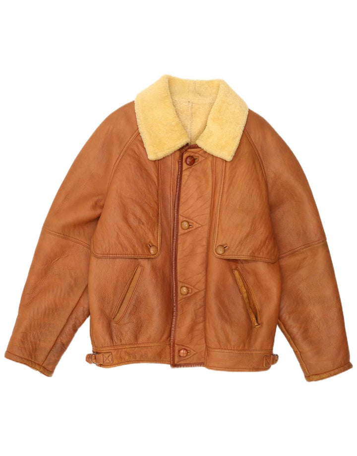 Vintage męska kurtka shearling IT 54 2XL brązowa skóra