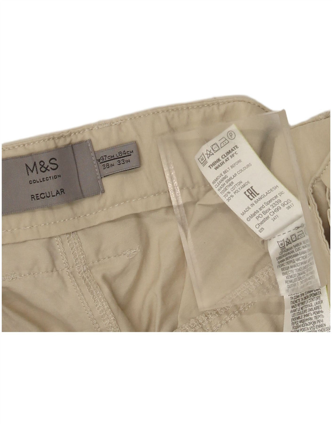 Męskie spodnie cargo Marks & Spencer W38 L33 Beżowa bawełna