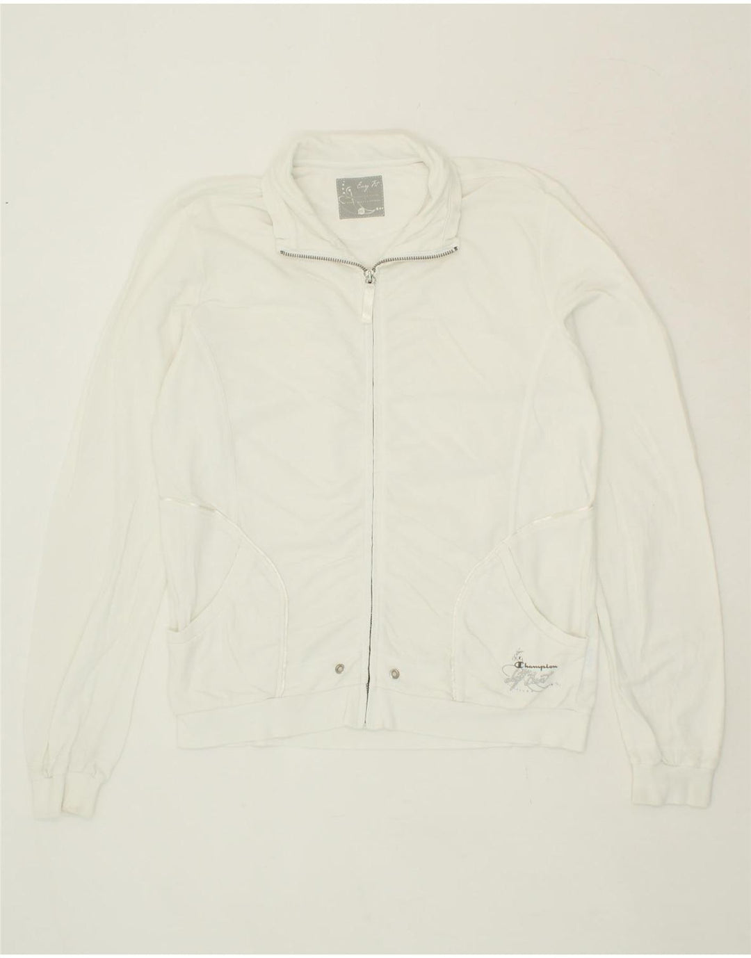 CHAMPION Womens Easy Fit Tracksuit Top Jacket UK 14 Medium White Cotton Vintage Champion and Second-Hand Champion from Messina Hembry 