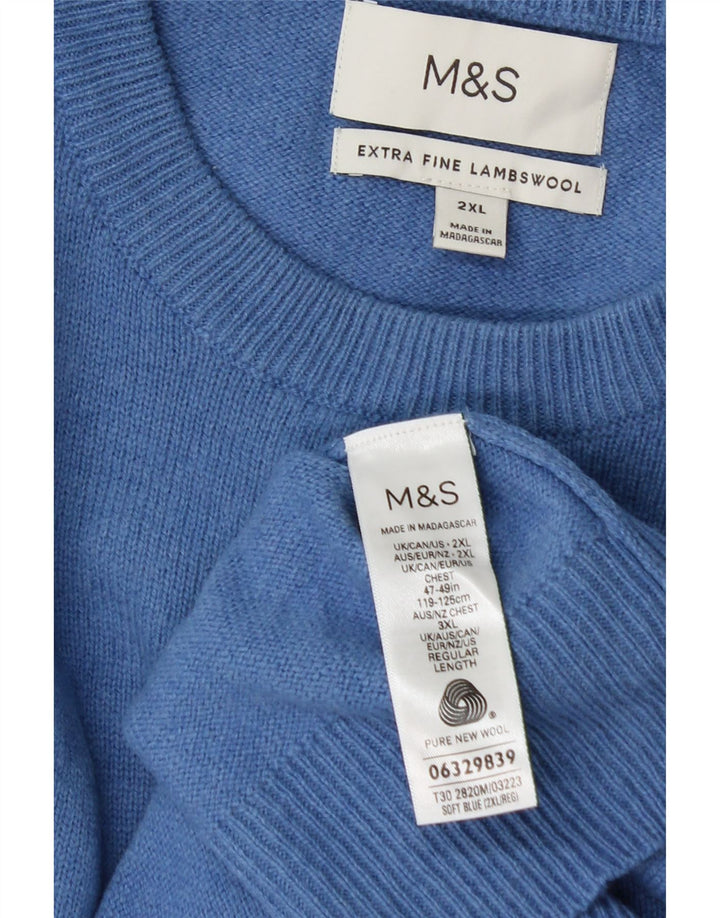 Marks & Spencer Męski sweter z okrągłym dekoltem 2XL Niebieska wełna