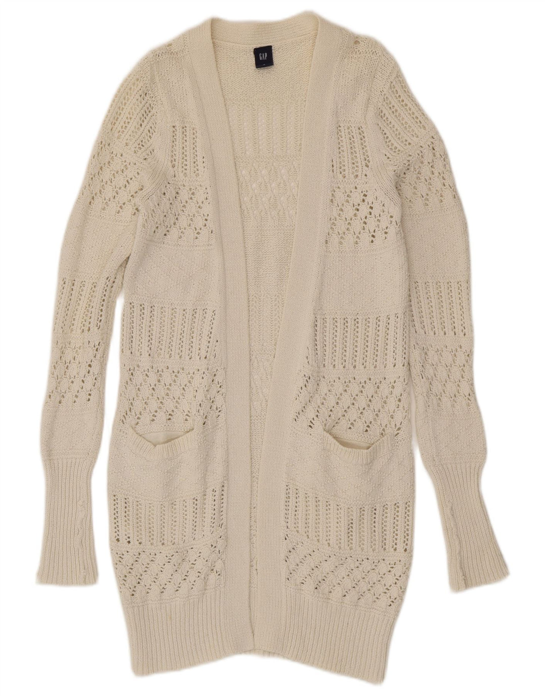 Sweter damski Gap Longline Open Cardigan UK 12 Średniej Białej Bawełny