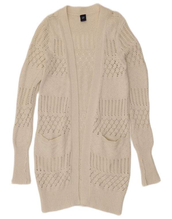 Sweter damski Gap Longline Open Cardigan UK 12 Średniej Białej Bawełny
