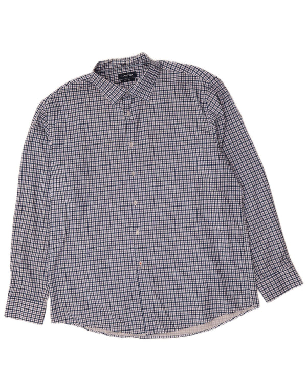 Męska koszula o dopasowanym kroju Nautica, rozmiar 17 1/2 XL, poliester w niebieską kratkę