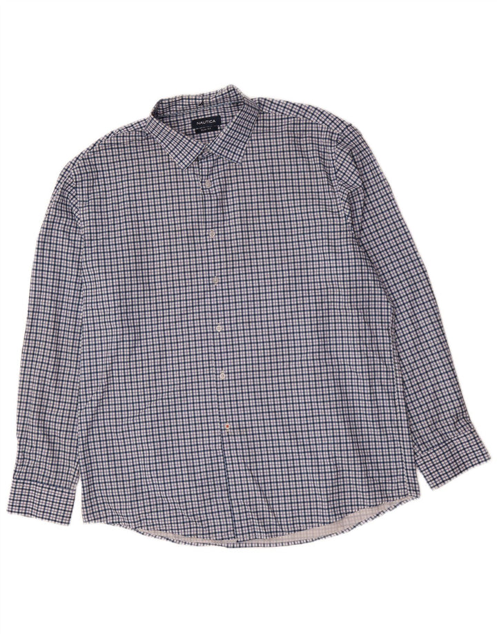 Męska koszula o dopasowanym kroju Nautica, rozmiar 17 1/2 XL, poliester w niebieską kratkę