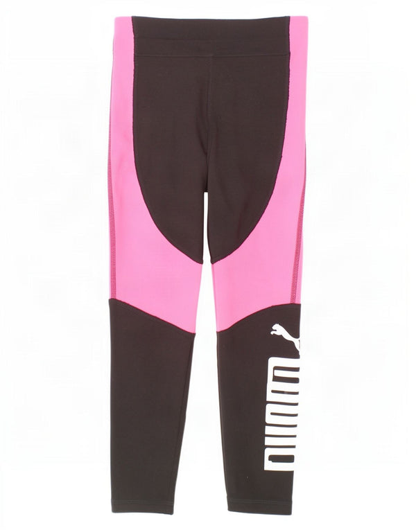 Dziewczęce legginsy Capri z grafiką Puma 7-8 lat, czarny poliester z blokami kolorów