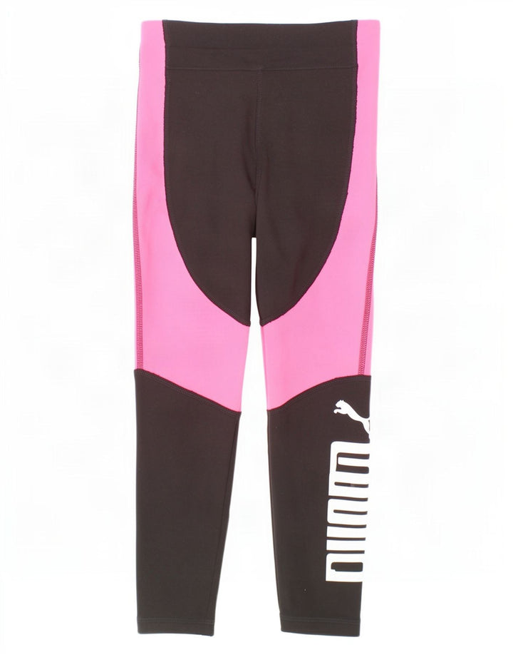 Dziewczęce legginsy Capri z grafiką Puma 7-8 lat, czarny poliester z blokami kolorów