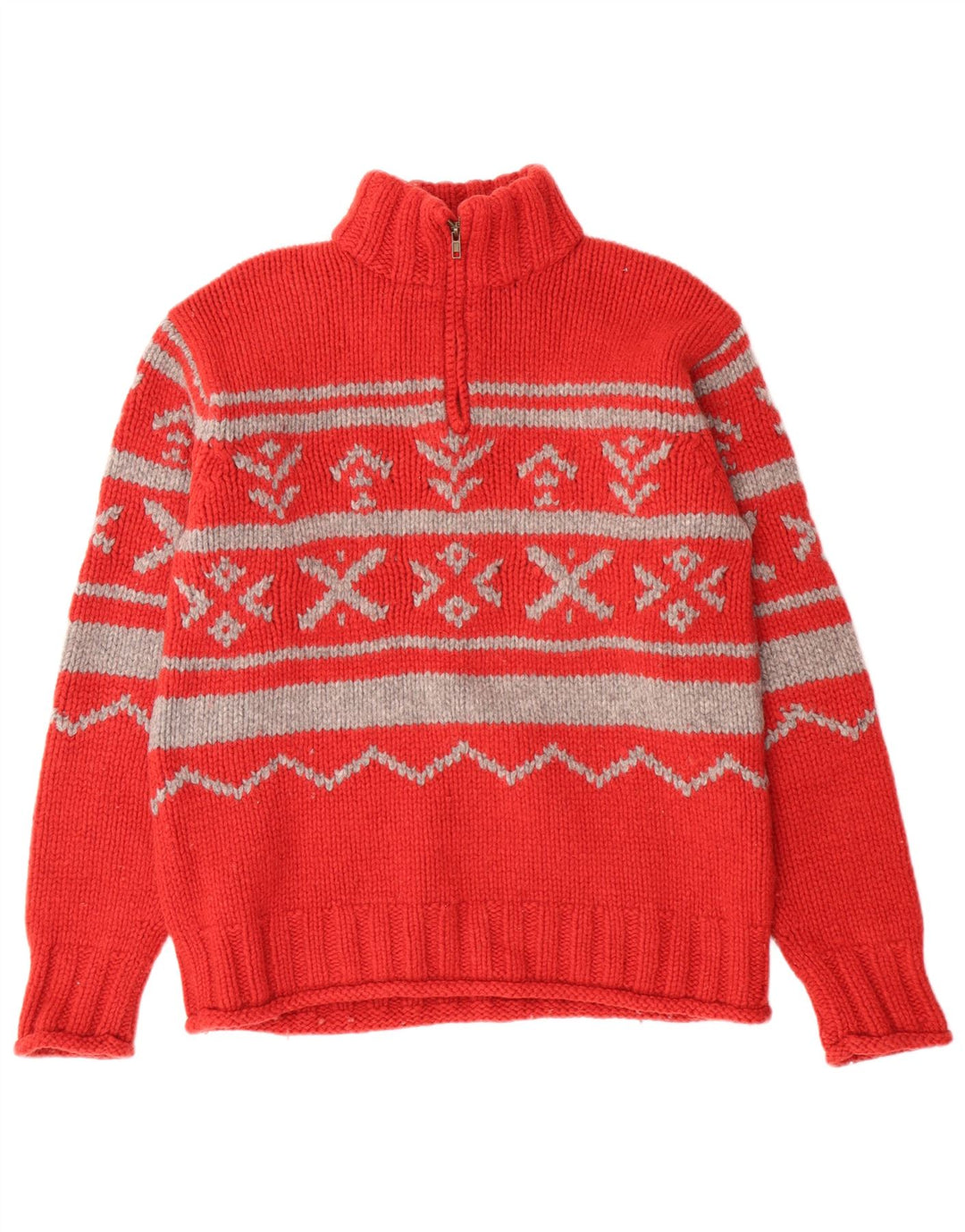 Marlboro Classics Damski sweter z zamkiem błyskawicznym, duży, czerwony, wełniany Fair Isle