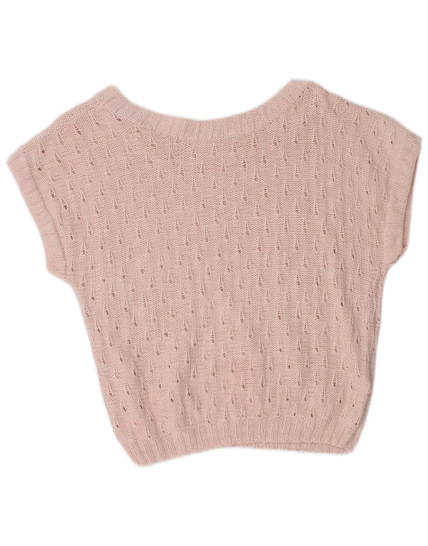 Vintage damski sweter z krótkim rękawem i dekoltem w łódkę UK 12 średni róż
