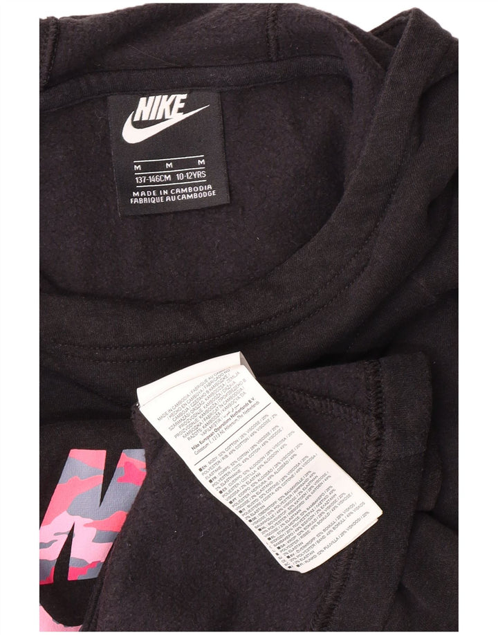 Dziewczęcy sweter z kapturem NIKE z grafiką, 10-11 lat, średni czarny, bawełniany