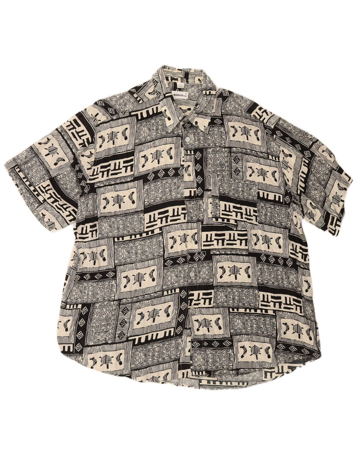 Koszula męska z krótkim rękawem BOULEE Rozmiar 45/46 2XL Czarna patchworkowa wiskoza