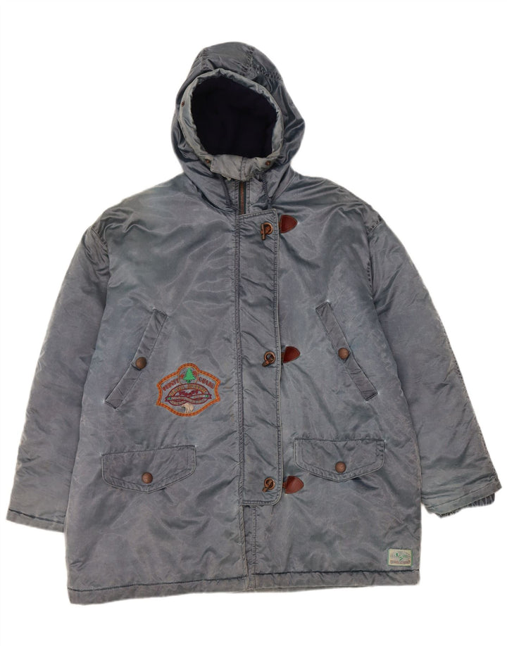 Vintage damska kurtka wiatrówka z kapturem, oversize IT 44, średni niebieski