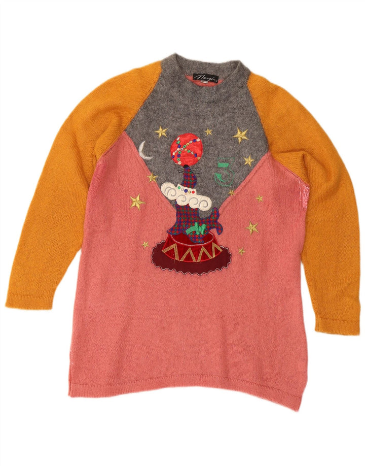 Sweter damski w stylu vintage z okrągłym dekoltem IT 42 w kolorze średniego różu