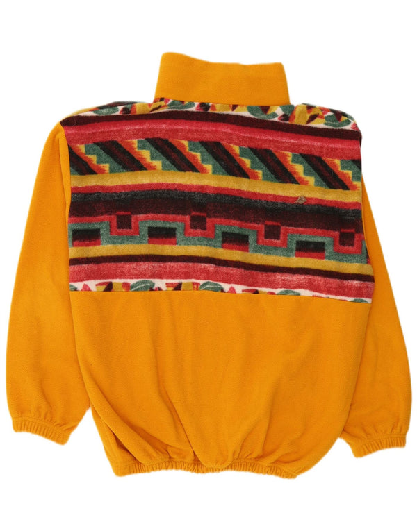 Vintage męski sweter polarowy z guzikami pod szyją, XL, żółty, geometryczny