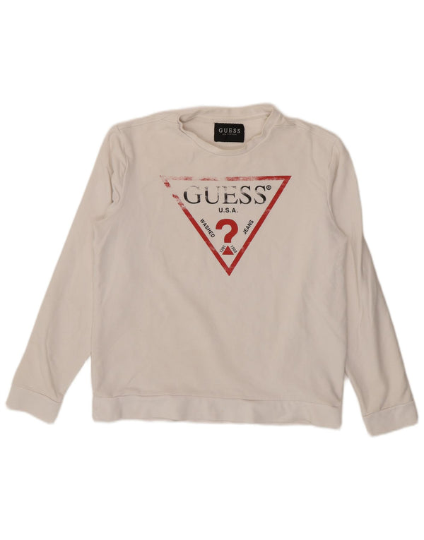 Damski top graficzny Guess z długim rękawem, UK 16, duży, biały, bawełniany