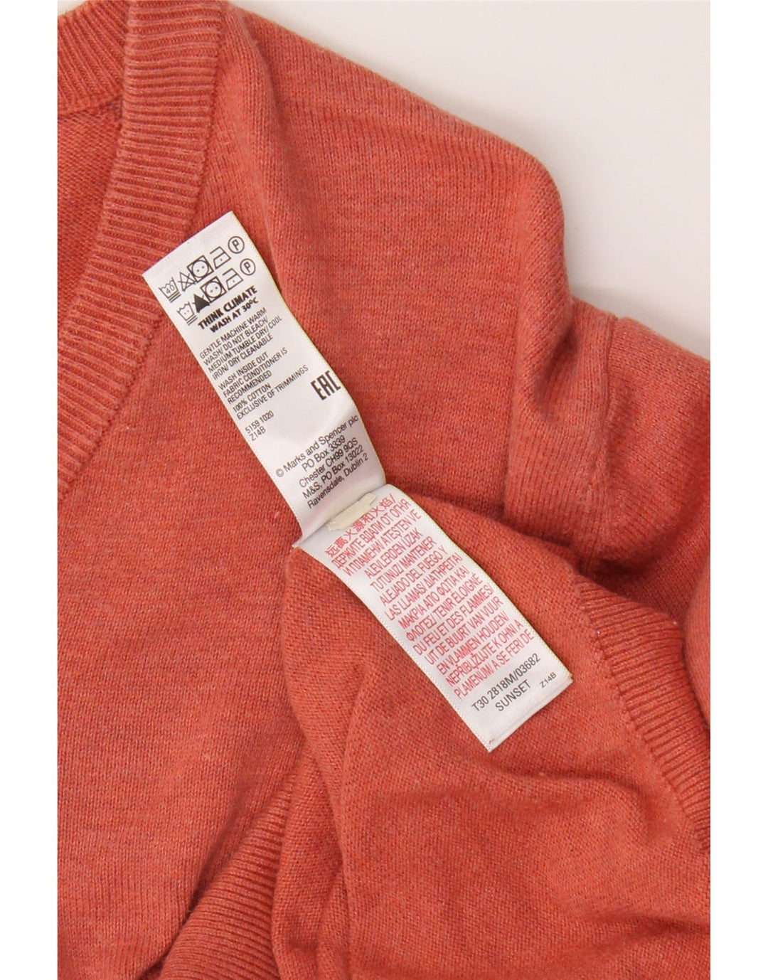 Marks & Spencer Męski sweter z dekoltem w kształcie litery V, duży, pomarańczowy, bawełniany