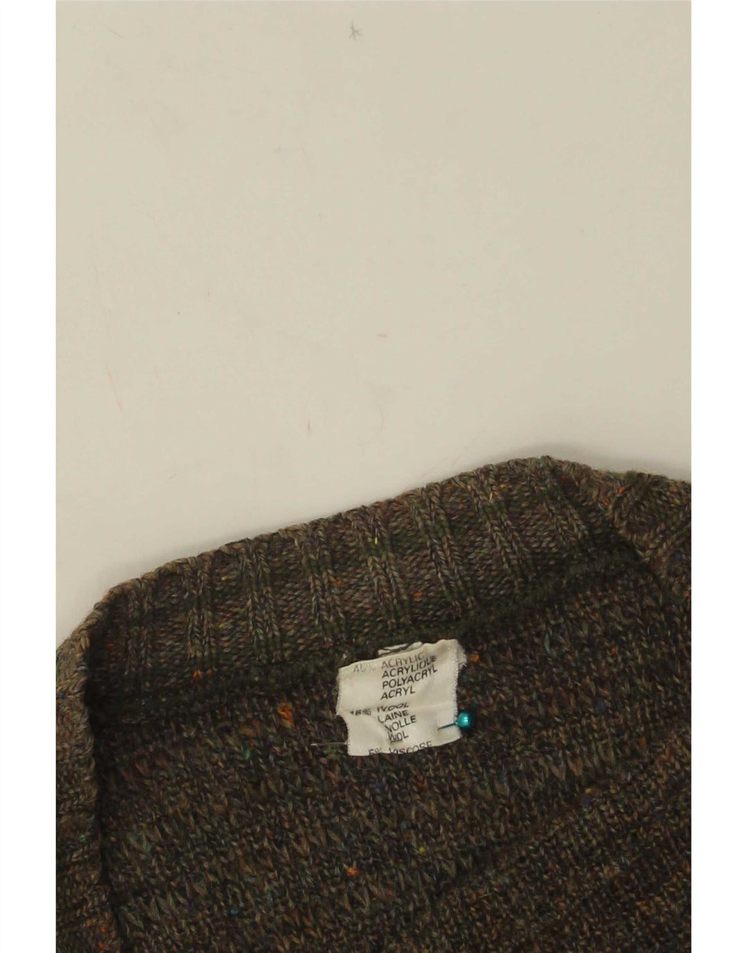 Męski sweter rozpinany w stylu vintage IT 50, średni khaki, nakrapiany akryl