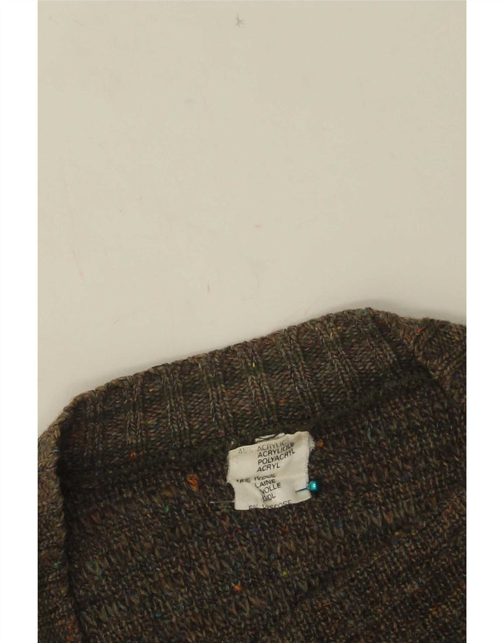 Męski sweter rozpinany w stylu vintage IT 50, średni khaki, nakrapiany akryl
