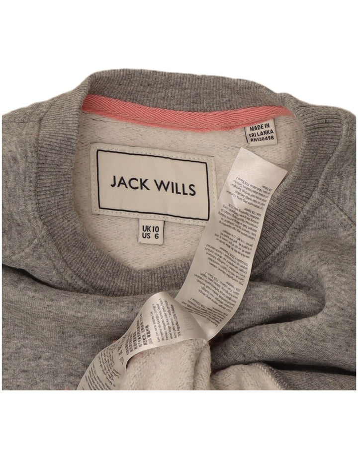 JACK WILLS Womens Oversized Graphic Sweatshirt Jumper UK 10 Small  Grey