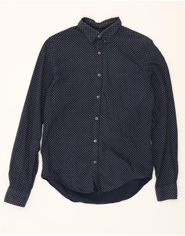 ZARA Mens Slim Fit Flannel Shirt Small Navy Blue Spotted Vintage Zara and Second-Hand Zara from Messina Hembry 