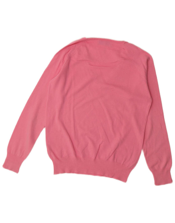 Sweter damski Zara z dekoltem w kształcie litery V, UK 18 XL, różowy, bawełniany