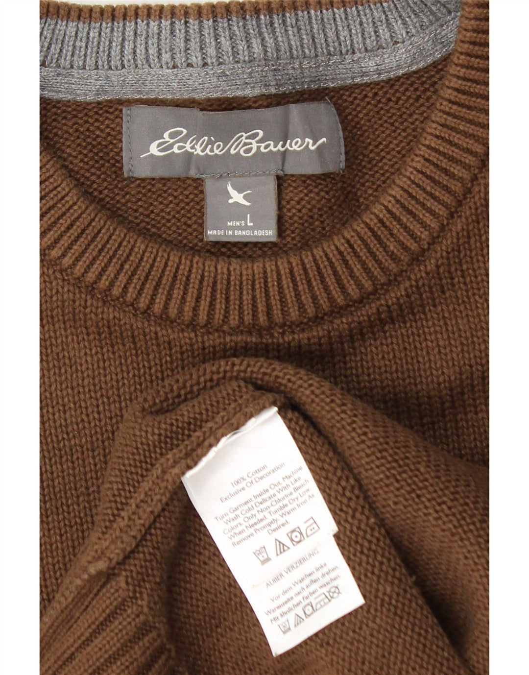 Męski sweter z okrągłym dekoltem Eddie Bauer, duży, brązowy, bawełniany