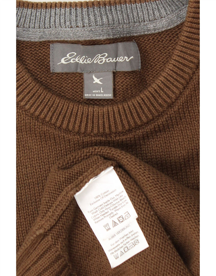 Męski sweter z okrągłym dekoltem Eddie Bauer, duży, brązowy, bawełniany