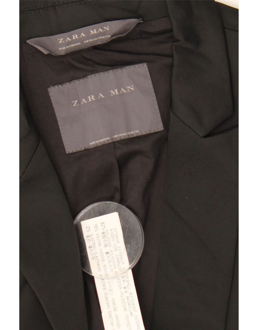 Męska marynarka Zara zapinana na 2 guziki EU 50, średni czarny poliester