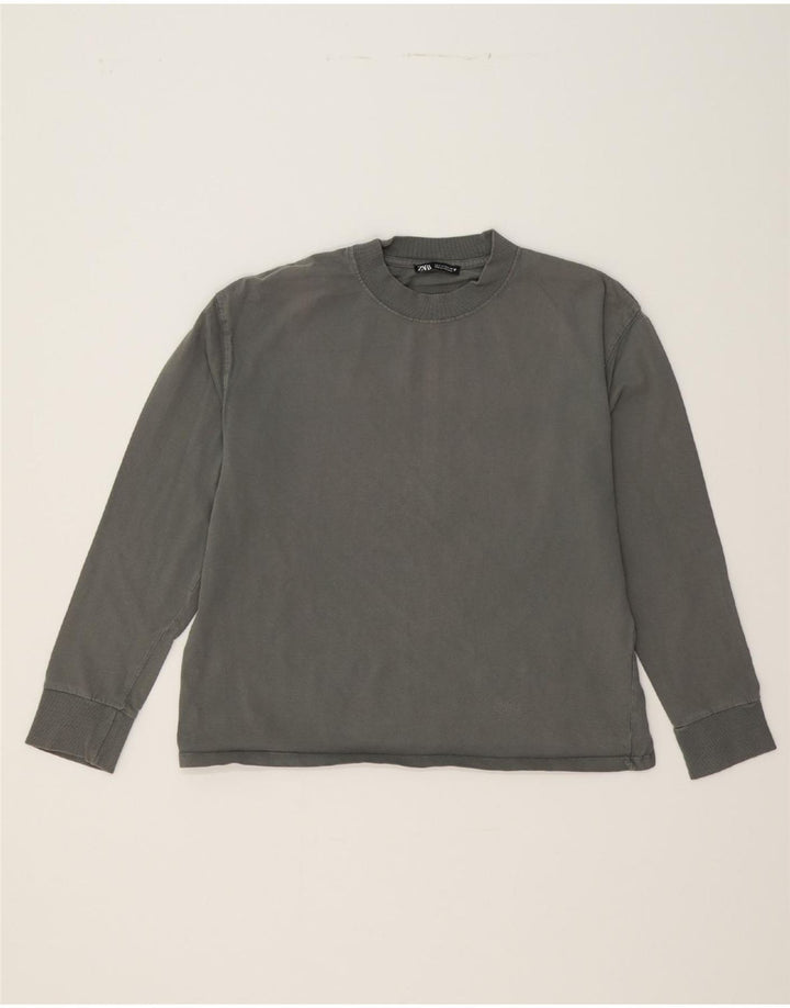 ZARA Womens Oversized Top Long Sleeve UK 10 Small Grey Cotton Vintage Zara and Second-Hand Zara from Messina Hembry 