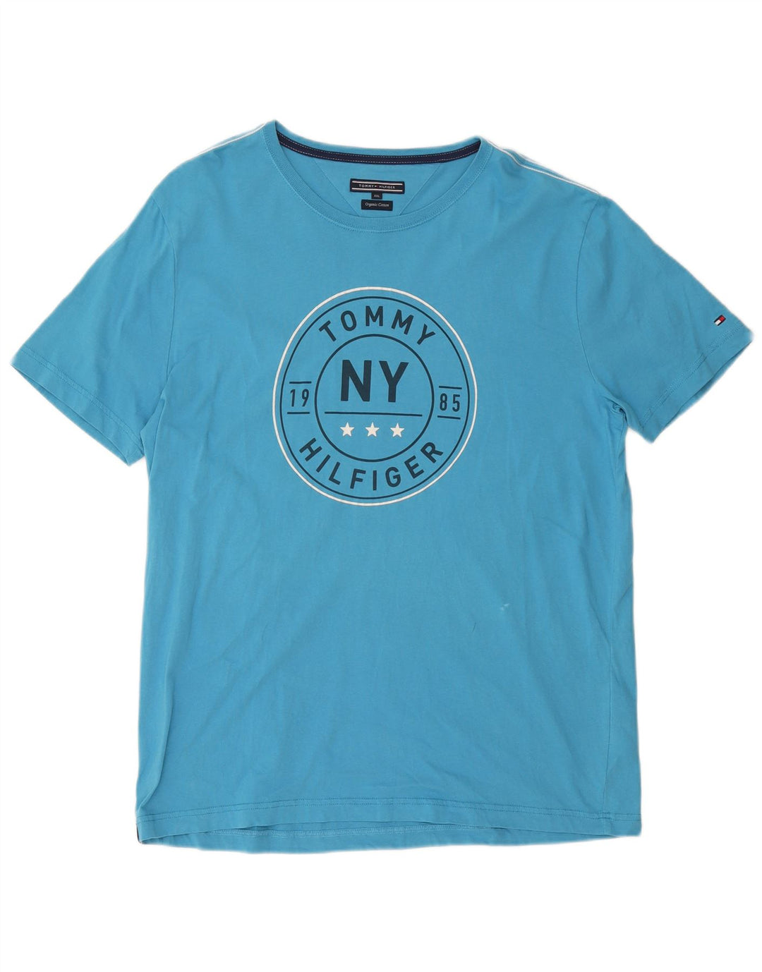 Męska koszulka z grafiką Tommy Hilfiger Top 2XL, niebieska bawełna