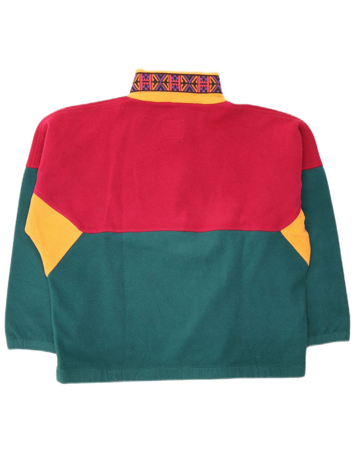 Vintage męski polarowy sweter zapinany na guziki, duży, wielobarwny blok kolorów