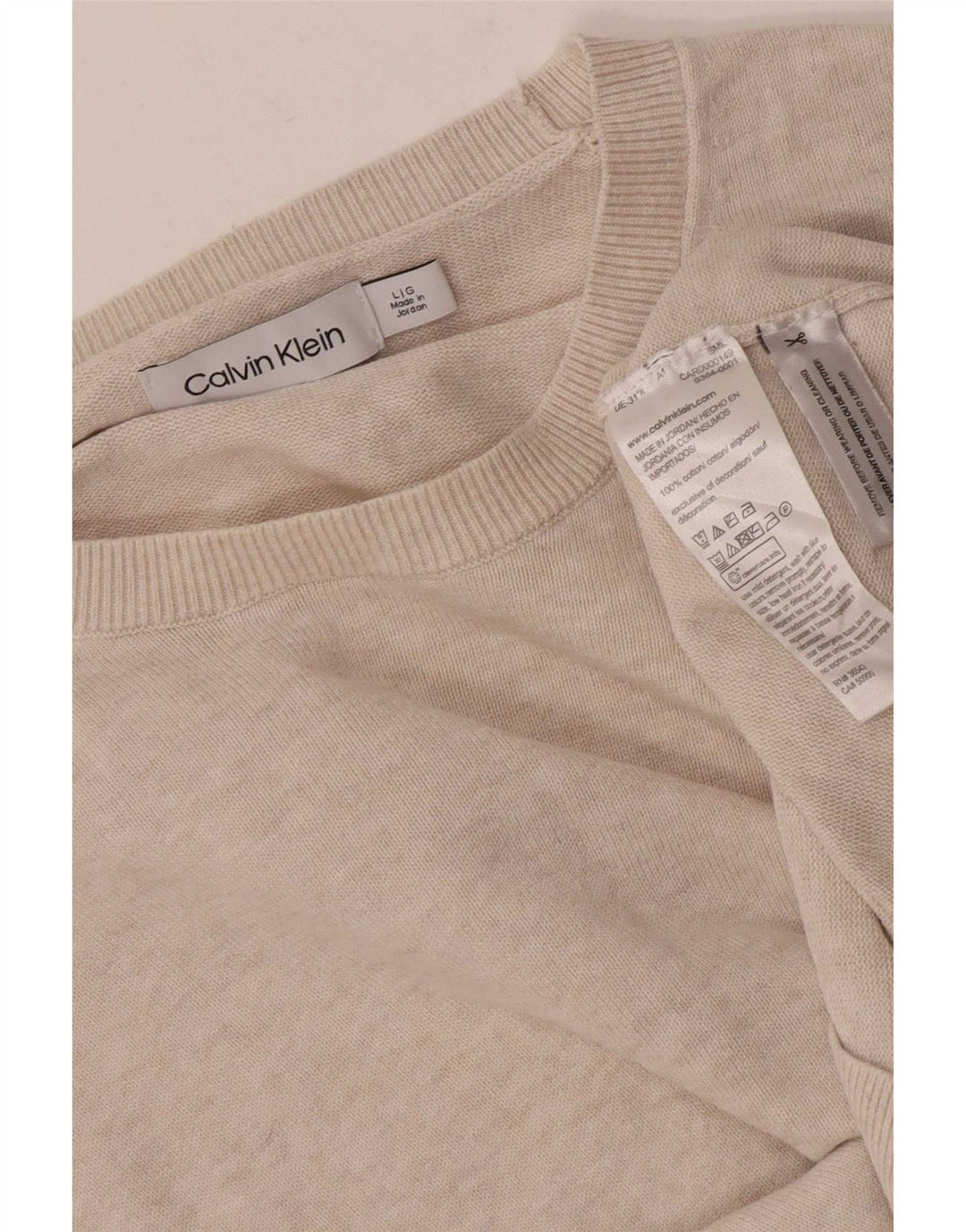 Męski sweter Calvin Klein z okrągłym dekoltem, duży, beżowy, bawełniany