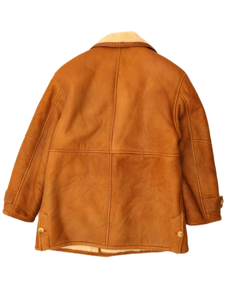 Vintage męska kurtka shearling z podwójnymi piersiami UK 42 XL brązowa