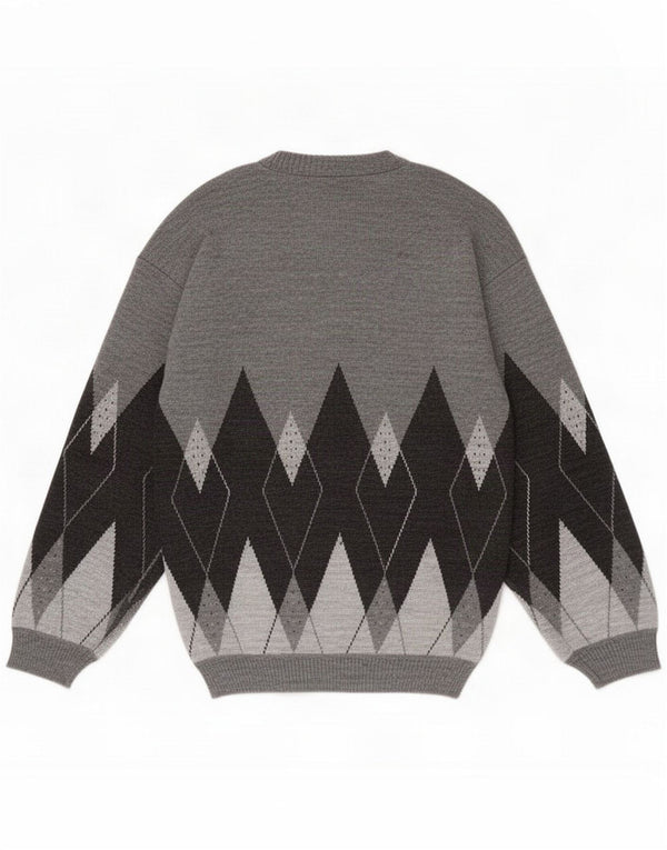 Męski sweter w stylu vintage z dekoltem w kształcie litery V, mały szary Argyle/diament