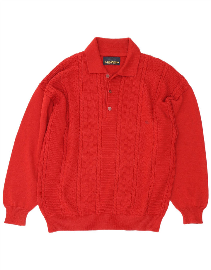 Il Granchio Męski sweter polo, duży, czerwony, wełniany