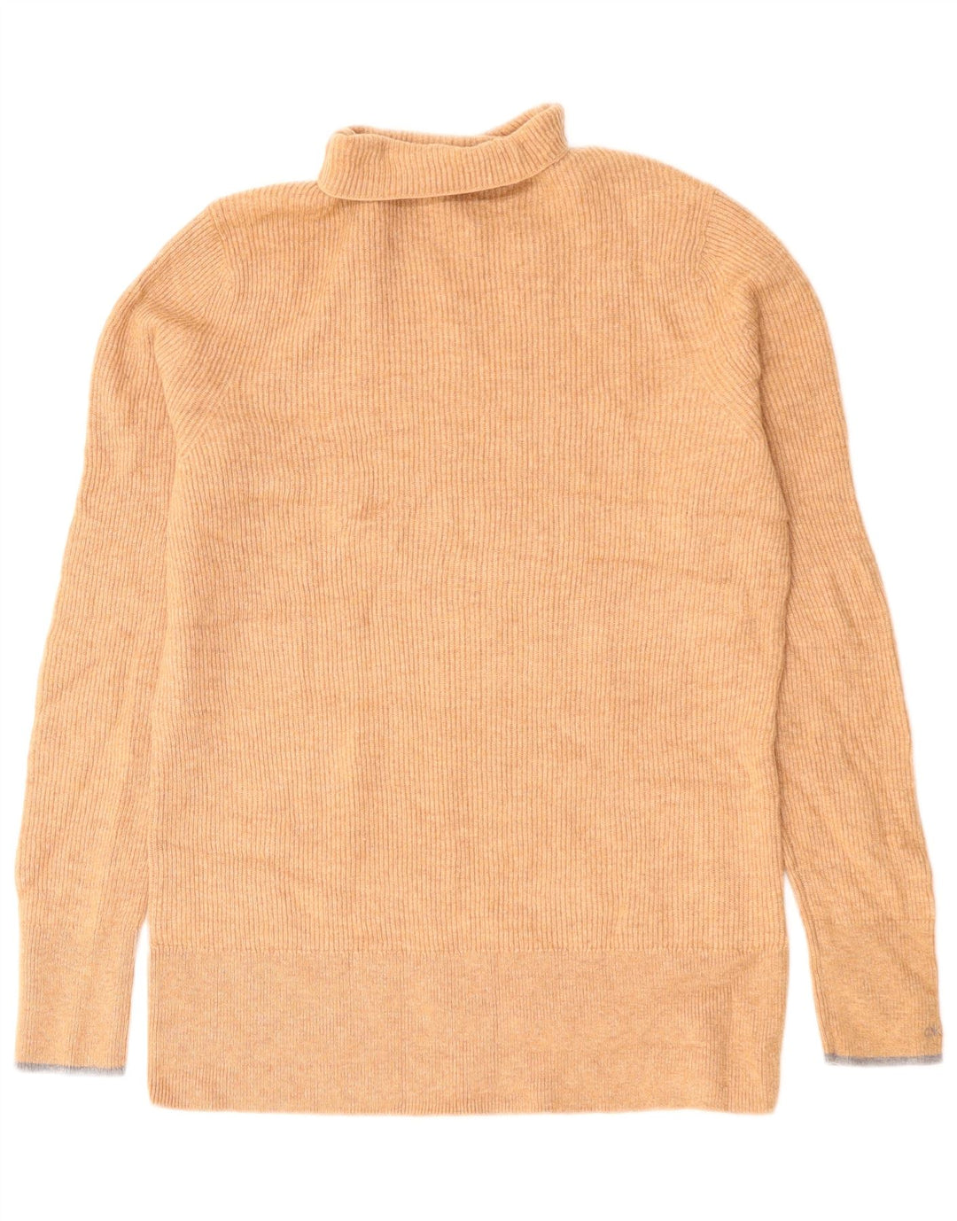 Sweter damski Calvin Klein z wywijanym dekoltem UK 14, duży, beżowy, wełniany
