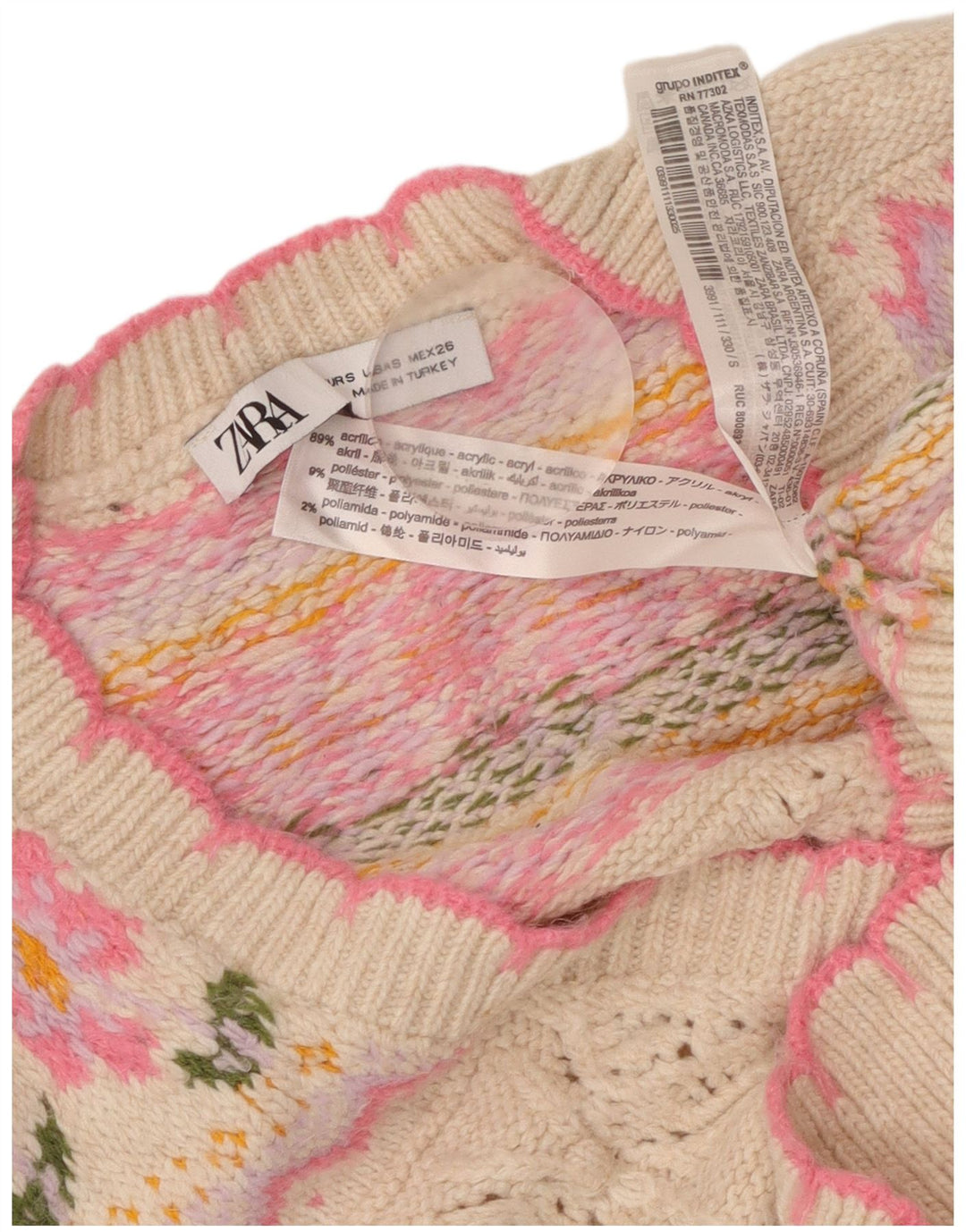 Damski sweter o luźnym kroju ZARA Crop Cardigan UK 10, mały, różowy, kwiatowy