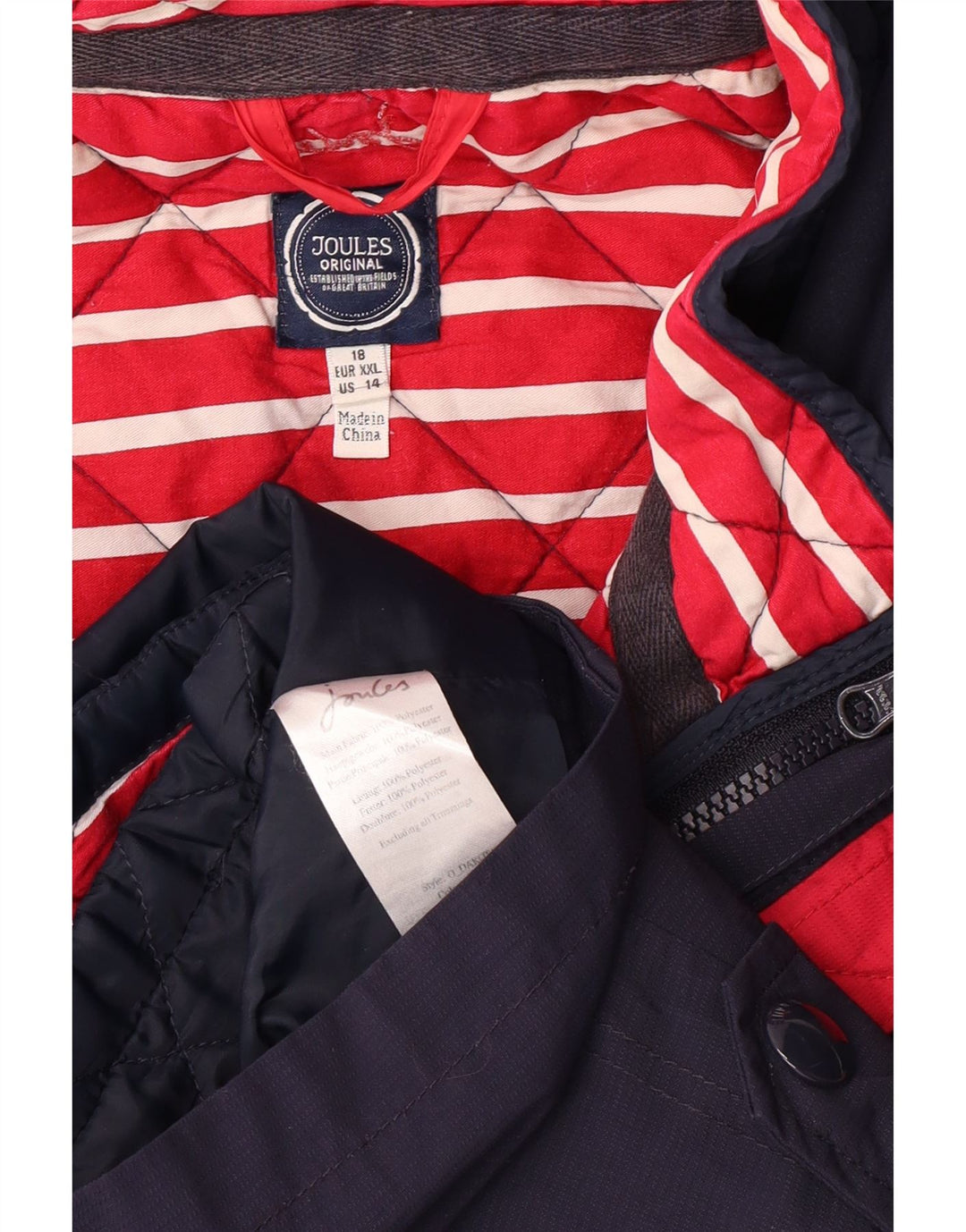 Damska kurtka wiatrówka z kapturem JOULES UK 18 XL w granatowe paski