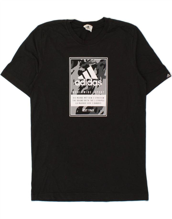 ADIDAS Mens Graphic T-Shirt Top Small Black Vintage Adidas and Second-Hand Adidas from Messina Hembry 